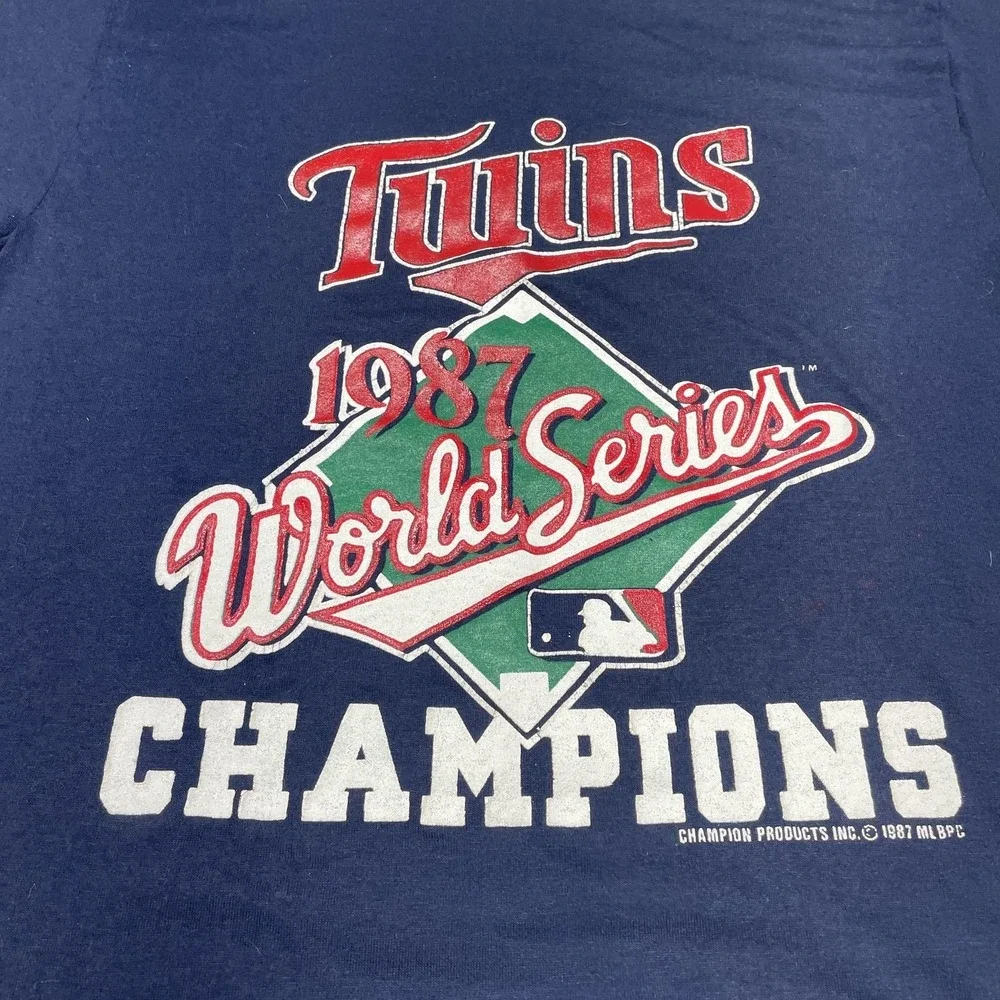 Vintage Minnesota Twins Shirt‎ Mens L Blue Baseball Champion 1987 World Series - Picture 2 of 8